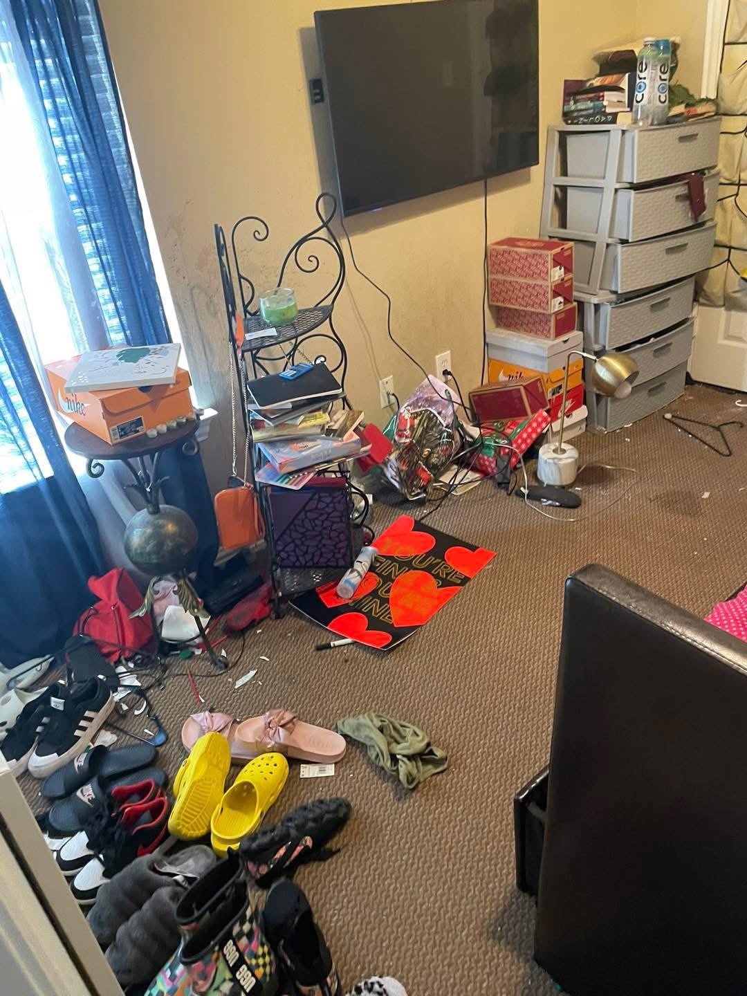 Bedroom reset — before cleaning