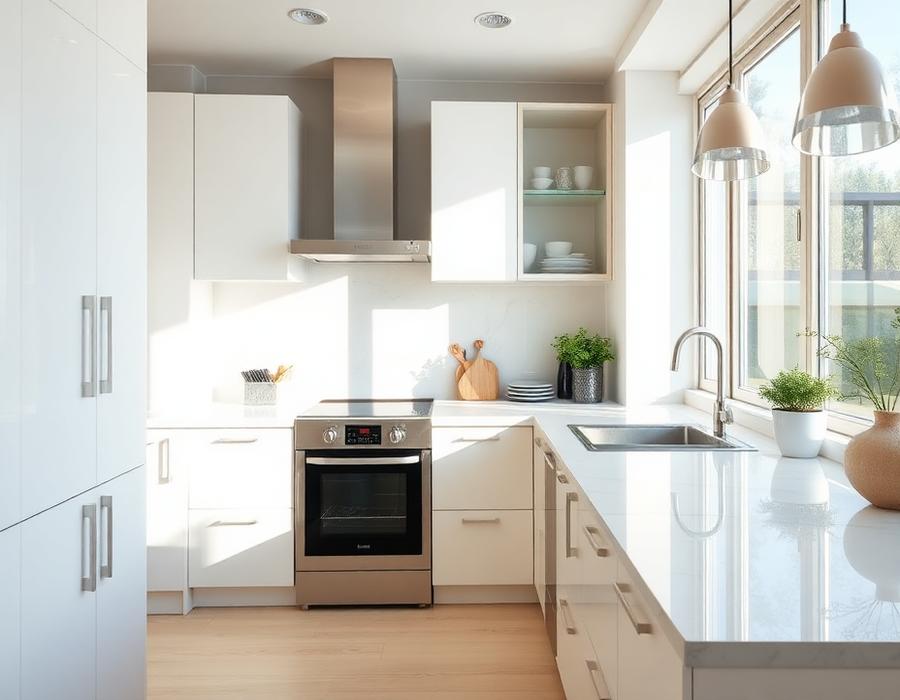 Spotless modern kitchen after a professional cleaning
